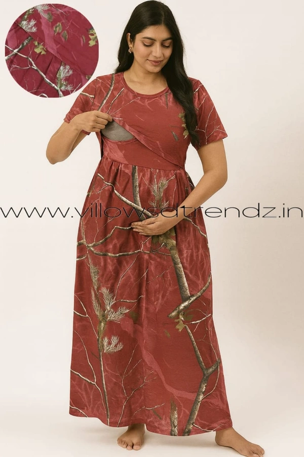 Smurf Finds Maternity Feeding Lounge Wear | Pullup Gown| Zipless| Full Length| 52 inches height| Red | MGF310080 - M, Red