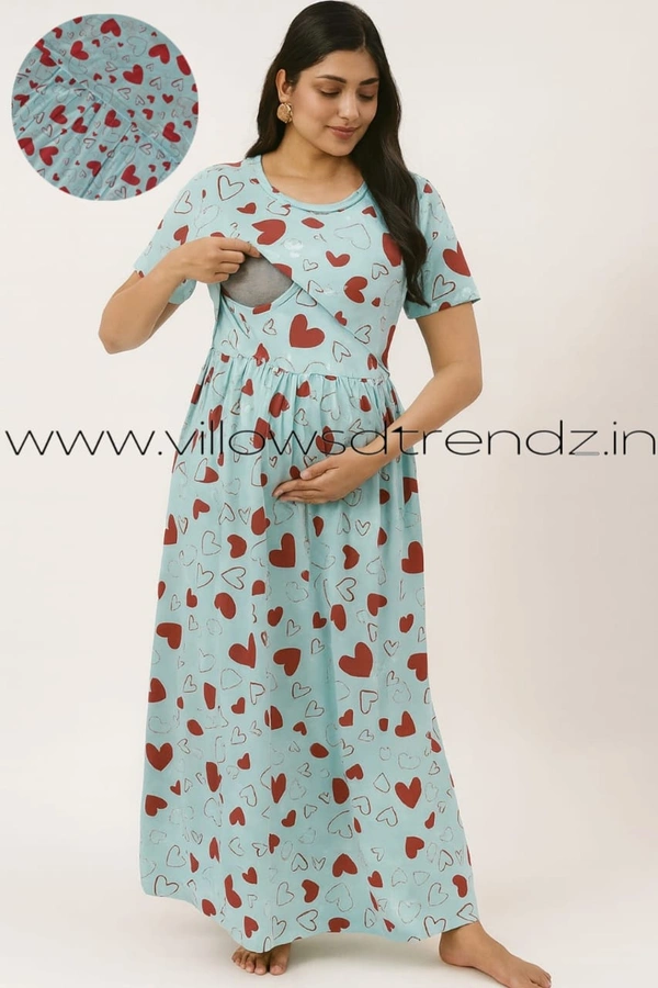 Smurf Finds Maternity Feeding Lounge Wear | Pullup Gown| Zipless| Full Length| 52 inches height| Sky Blue | MGF310089 - 2XL, Sky blue