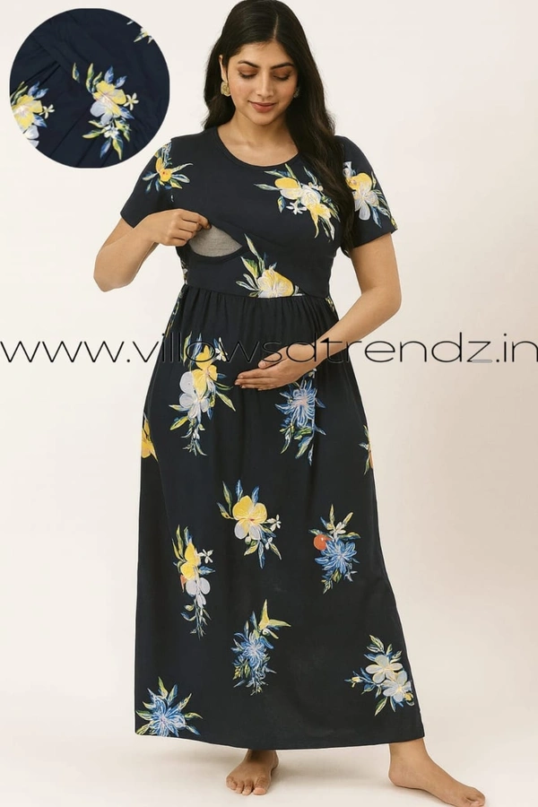 Smurf Finds Maternity Feeding Lounge Wear | Pullup Gown| Zipless| Full Length| 52 inches height| Black | MGF310081 - M, Black