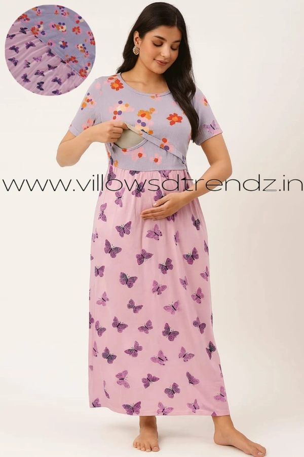 Smurf Finds Maternity Feeding Lounge Wear | Pullup Gown| Zipless| Full Length| 52 inches height| Pink | MGF310085 - 2XL, Pink