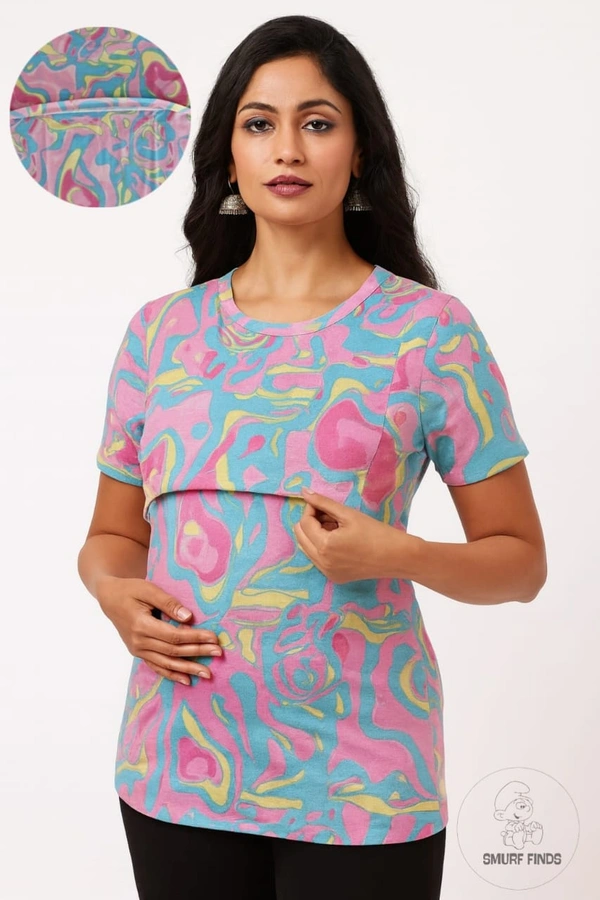 Smurf Finds Maternity Feeding T-Shirt | Pullup T-Shirt| Zipless| Multi Colour |  FT18007 - 2XL, Multi Colour