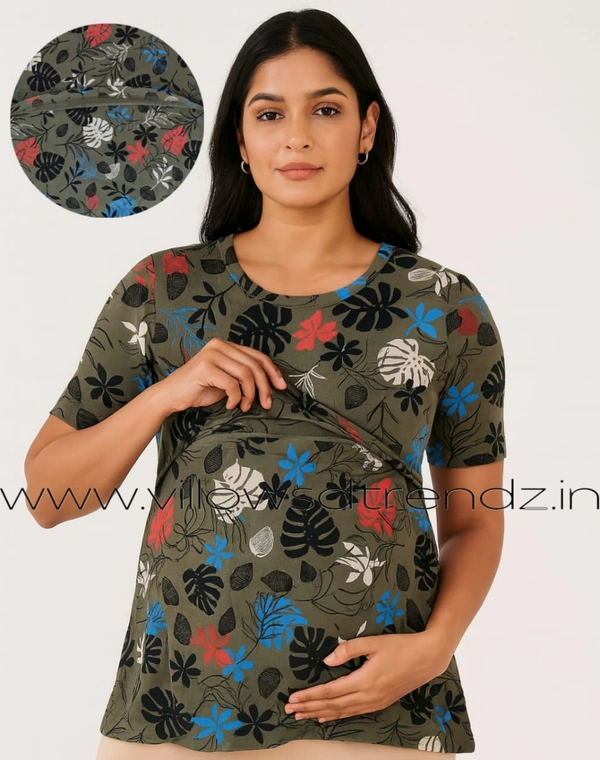 Smurf Finds Maternity Feeding T-Shirt | Pullup T-Shirt| Zipless| Olive Green | FT18002 - L, Olive Green