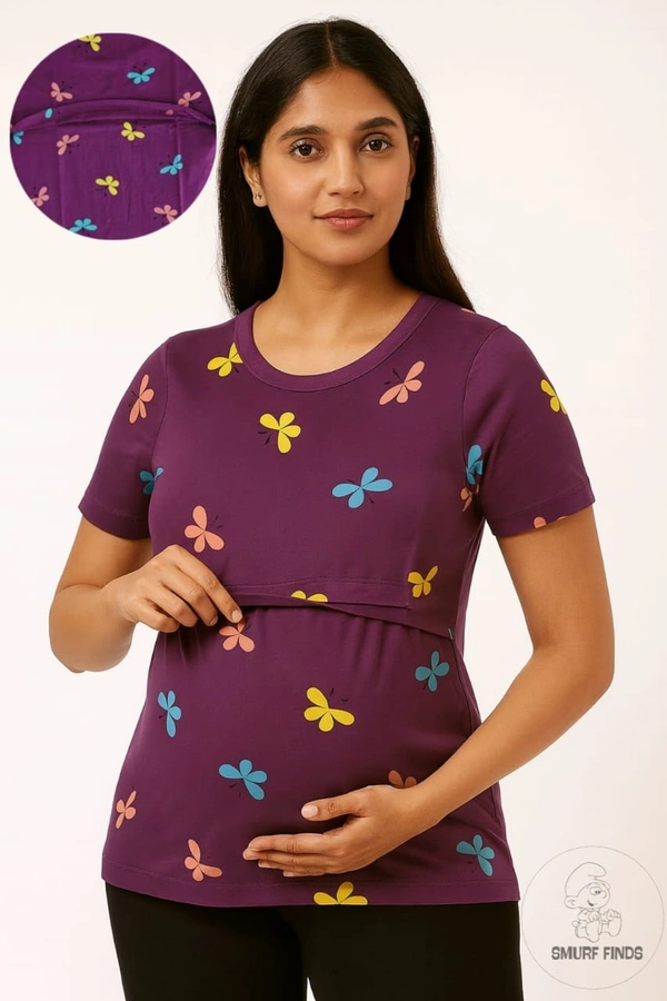 Smurf Finds Maternity Feeding T-Shirt | Pullup T-Shirt| Zipless| Purple |  FT18008 - L, Purple