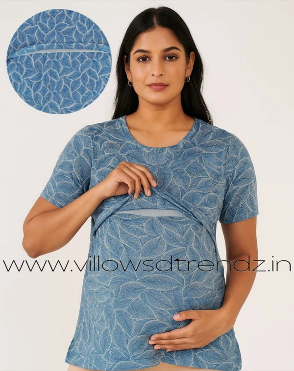 Smurf Finds Maternity Feeding T-Shirt | Pullup T-Shirt| Zipless| Sky Blue | FT18003 - XL, Sky Blue