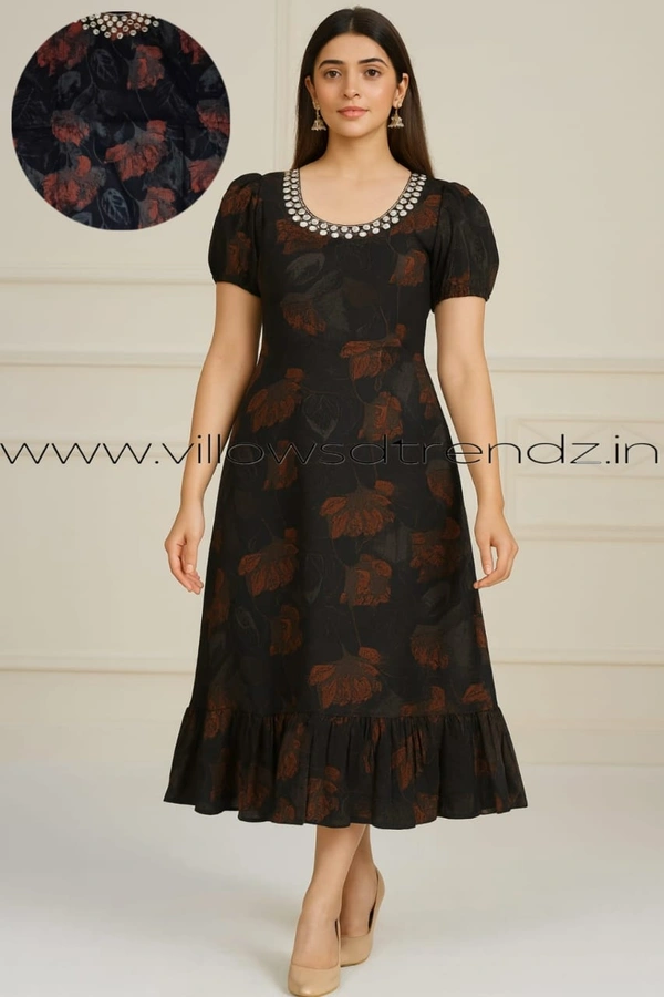 Ruthvi Ethnics Maxi| Frock Nighty| Night Gown| Nighty| Designer Neck Pattern| Back side adjustable Knot| Black| FN25066 - Bust: 42|Ht: 44 (XL), Black