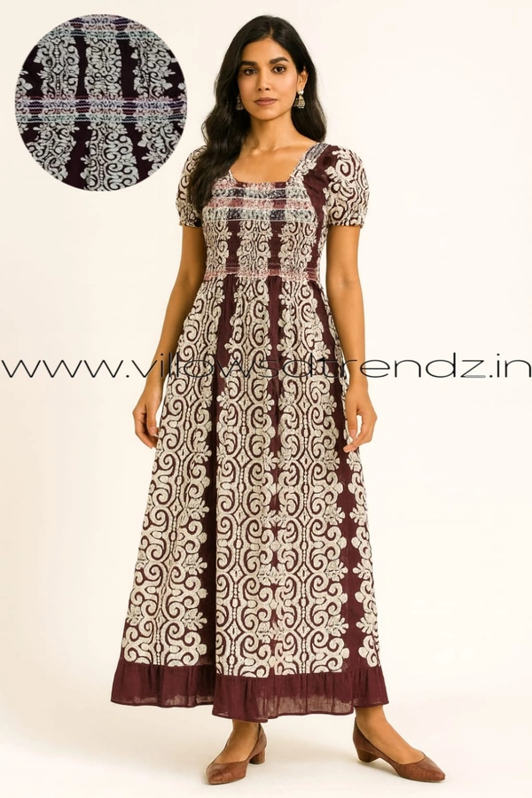 Ruthvi Ethnics Maxi| Frock Nighty| Night Gown| Nighty| Designer Neck Pattern| Back side adjustable Knot|Maroon | FN25082 - Bust: 46|Ht: 53 (3XL), Maroon