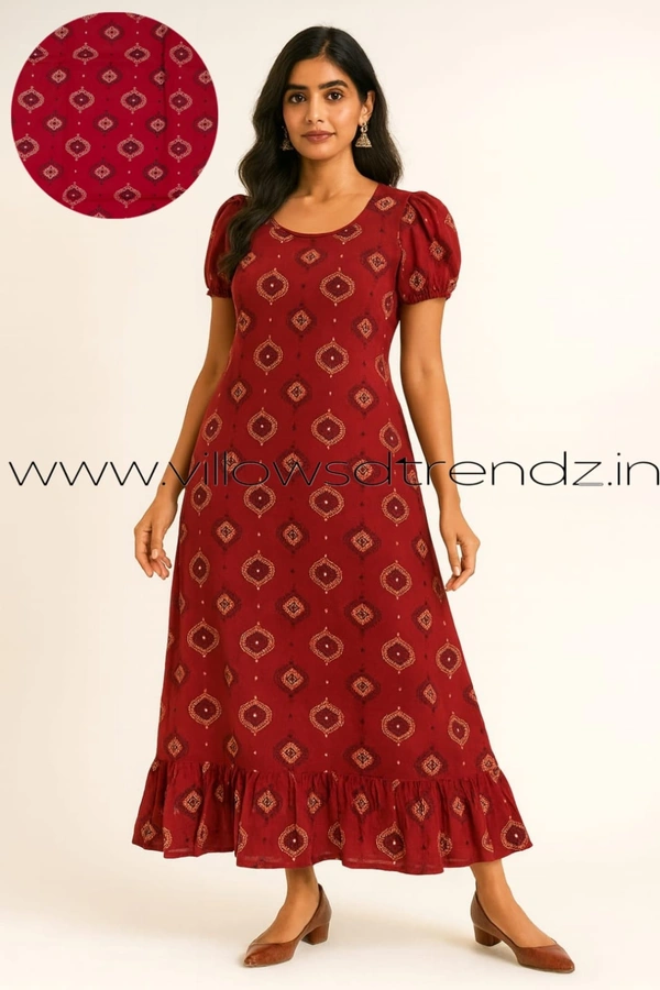 Ruthvi Ethnics Maxi| Frock Nighty| Night Gown| Nighty| Designer Neck Pattern| Back side adjustable Knot| Red | FN25075 - Bust: 46|Ht: 46 (3XL), Red