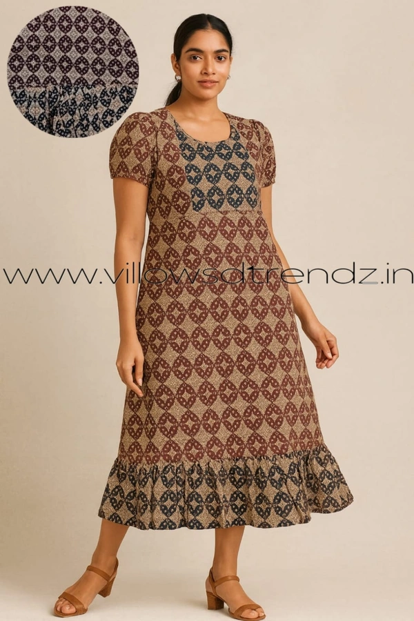 Ruthvi Ethnics Maxi| Frock Nighty| Night Gown| Nighty| Designer Neck Pattern| Back side adjustable Knot| Half brown | FN25074 - Bust: 43|Ht: 46 (XL), Half brown