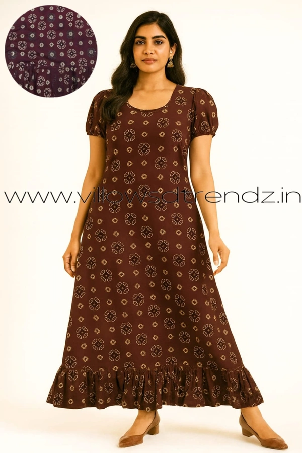 Ruthvi Ethnics Maxi| Frock Nighty| Night Gown| Nighty| Designer Neck Pattern| Back side adjustable Knot|Maroon | FN25081 - Bust: 44|Ht: 47 (XXL), Maroon