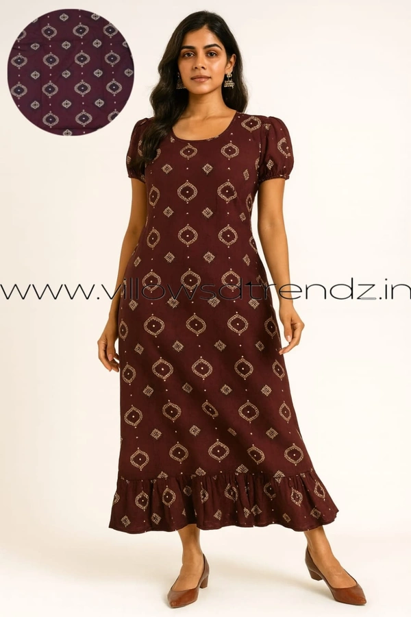 Ruthvi Ethnics Maxi| Frock Nighty| Night Gown| Nighty| Designer Neck Pattern| Back side adjustable Knot| Maroon| FN25071 - Bust: 44|Ht: 46 (XXL), Maroon