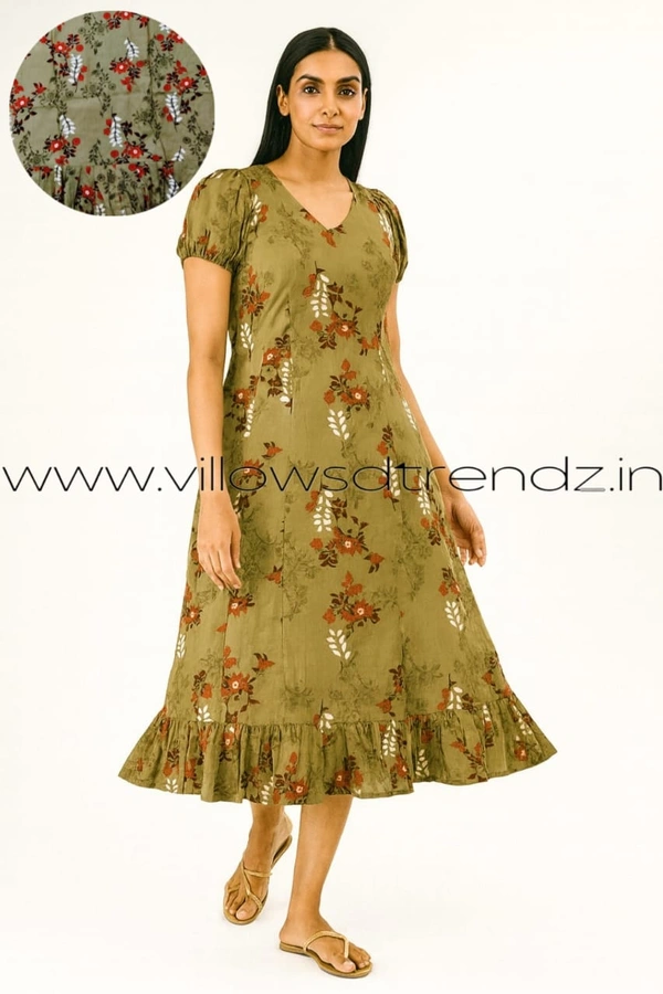 Ruthvi Ethnics Maxi| Frock Nighty| Night Gown| Nighty| Designer Neck Pattern| Back side adjustable Knot| Olive green  | FN240107 - Bust: 52|Ht: 48 (6XL), Olive green