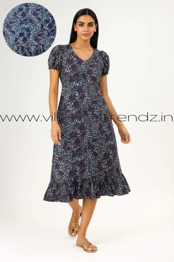Ruthvi Ethnics Maxi| Frock Nighty| Night Gown| Nighty| Designer Neck Pattern| Back side adjustable Knot| Ink blue | FN240108 - Bust: 50|Ht: 48 (5XL), Ink bLue
