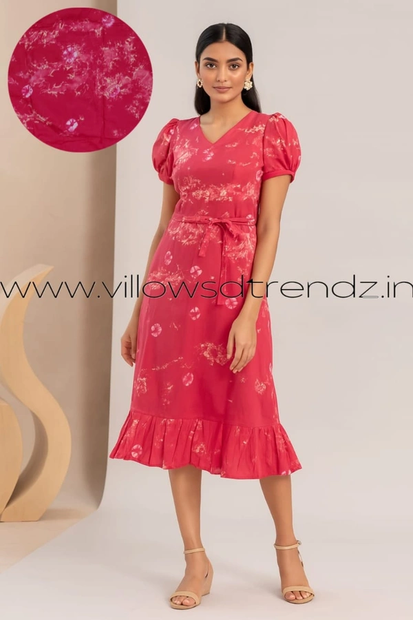 Ruthvi Ethnics Maxi| Frock Nighty| Night Gown| Nighty| Tie and Die Pattern| Back side adjustable Knot| Rani Pink | FNG24042 - Bust: 47 inch,Ht: 46 inch(3XL), Rani Pink