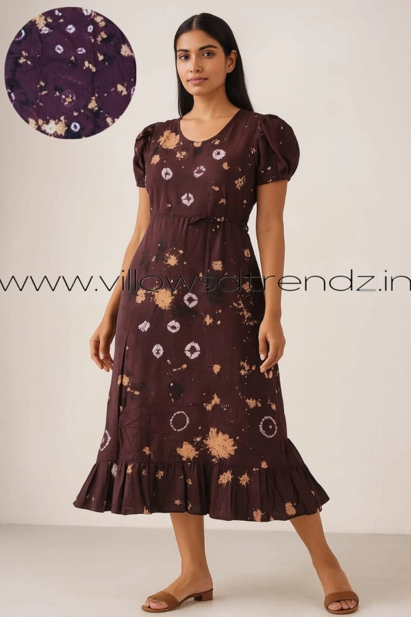 Ruthvi Ethnics Maxi| Frock Nighty| Night Gown| Nighty| Tie and Die Pattern| Back side adjustable Knot| Butta Wine | FNG24043 - Bust: 44 inch,Ht: 45 inch(2XL), Butta Wine