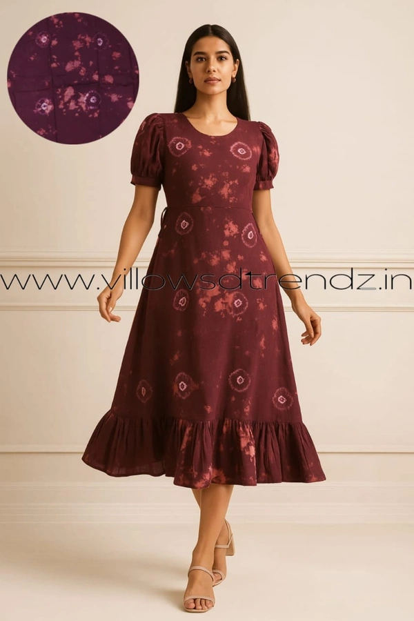 Ruthvi Ethnics Maxi| Frock Nighty| Night Gown| Nighty| Tie and Die Pattern| Back side adjustable Knot| Wine | FNG24040 - Bust: 44 inch,Ht: 46 inch(2XL), Wine