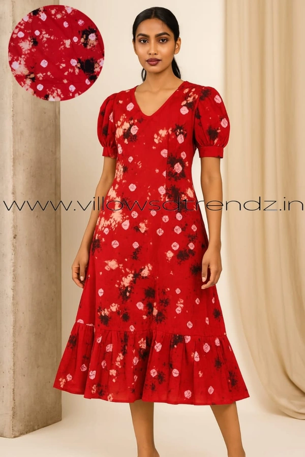 Ruthvi Ethnics Maxi| Frock Nighty| Night Gown| Nighty| Tie and Die Pattern| Back side adjustable Knot| Red| FNG24041 - Bust: 42 inch,Ht: 46 inch(XL), Red