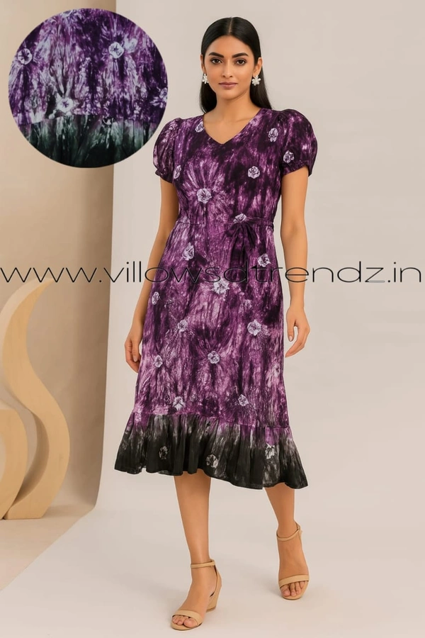 Ruthvi Ethnics Maxi| Frock Nighty| Night Gown| Nighty| Tie and Die Pattern| Back side adjustable Knot| Purple | FNG24038 - Bust: 44 inch,Ht: 44 inch(2XL), Purple