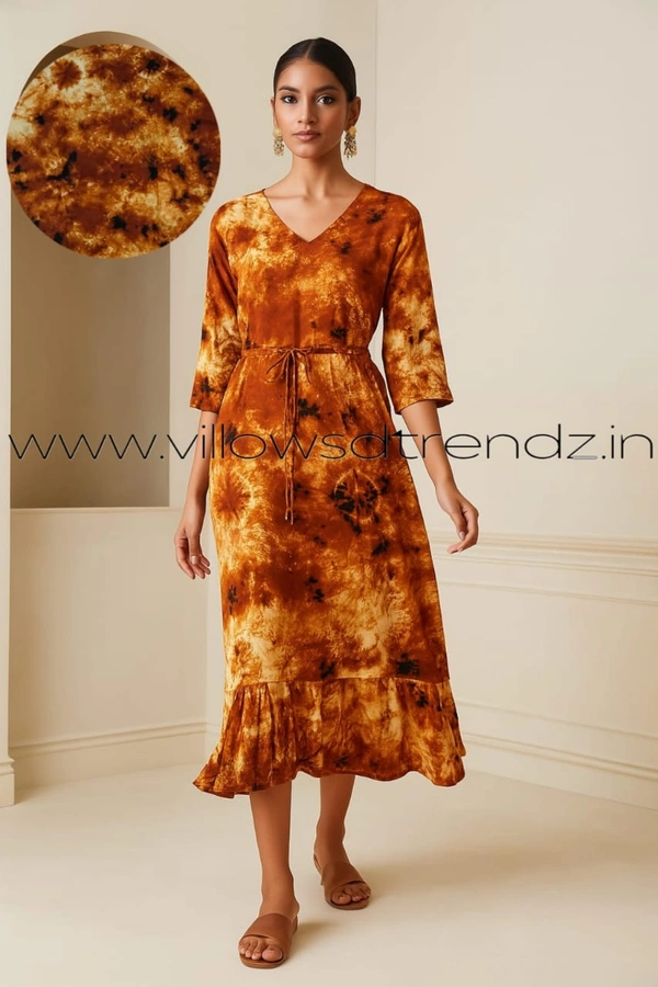Ruthvi Ethnics Maxi| Frock Nighty| Night Gown| Nighty| Tie and Die Pattern| Back side adjustable Knot| Mustard Yellow| FNG24037 - Bust: 47 inch,Ht: 44 inch(3XL), Mustard yellow