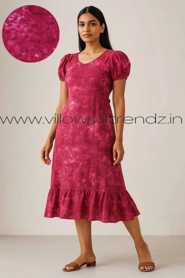 Ruthvi Ethnics Maxi| Frock Nighty| Night Gown| Nighty| Tie and Die Pattern| Back side adjustable Knot| Rani Pink | FNG24036 - Bust: 47 inch,Ht: 46.7 inch(3XL), Rani Pink