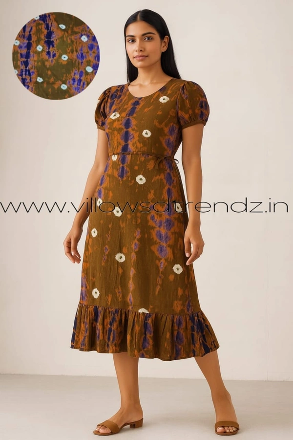 Ruthvi Ethnics Maxi| Frock Nighty| Night Gown| Nighty| Tie and Die Pattern| Back side adjustable Knot| Olive green| FNG24035 - Bust: 47 inch,Ht: 45 inch(3XL), Olive green
