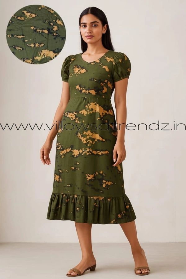 Ruthvi Ethnics Maxi| Frock Nighty| Night Gown| Nighty| Tie and Die Pattern| Back side adjustable Knot| Olive Green| FNG24039 - Bust: 47 inch,Ht: 47 inch(3XL), Olive green
