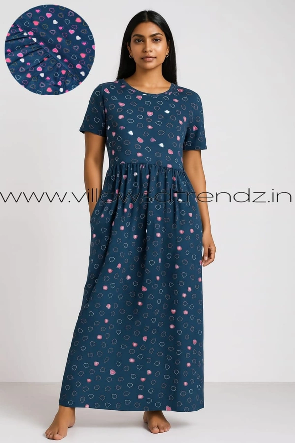 Smurf Finds Maxi Gowns| 52 inches height| with Pocket and Back adjustable knot|  Peacock Blue | MG30058 - 2XL, Peacock Blue
