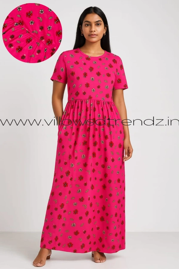 Smurf Finds Maxi Gowns| 52 inches height| with Pocket and Back adjustable knot|  Pink | MG30057 - 2XL, Pink