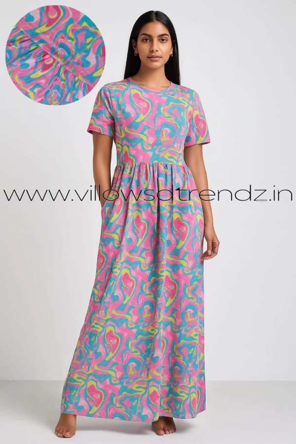 Smurf Finds Maxi Gowns| 52 inches height| with Pocket and Back adjustable knot|  Multi Colour | MG30056 - 2XL, Multi Colour