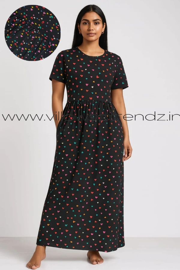 Smurf Finds Maxi Gowns| 52 inches height| with Pocket and Back adjustable knot|  Black | MG30059 - 2XL, Black