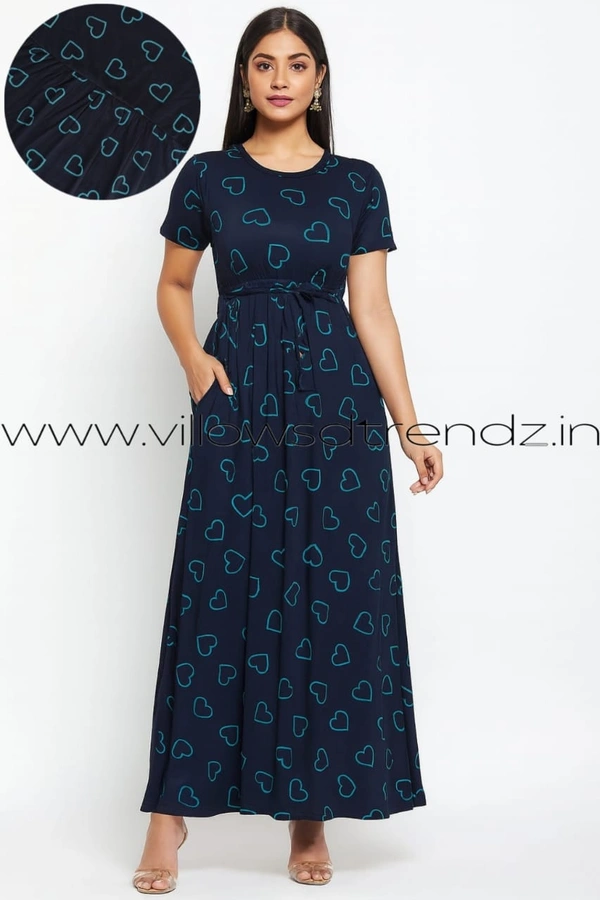 Smurf Finds Maxi Gowns| 52 inches height| with Pocket and Back adjustable knot|  Dark blue |  MG30080 - 2XL, Dark Blue