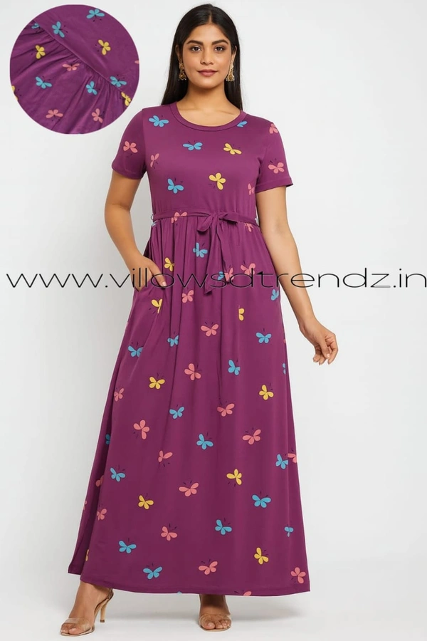 Smurf Finds Maxi Gowns| 52 inches height| with Pocket and Back adjustable knot|  Purple |  MG30081 - 2XL, Purple
