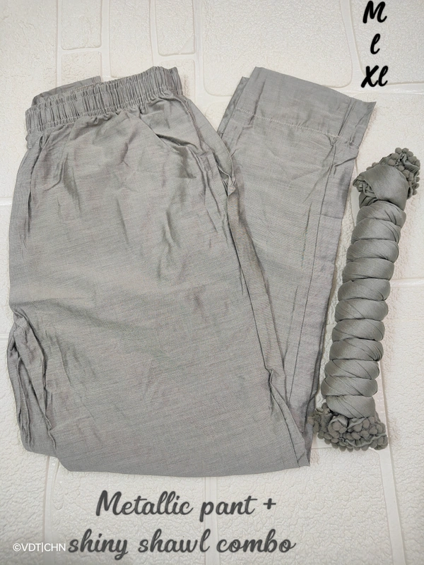 Twin Birds Metallic Pant and Shiny Shawl Combo MTS750 - M, Silver String