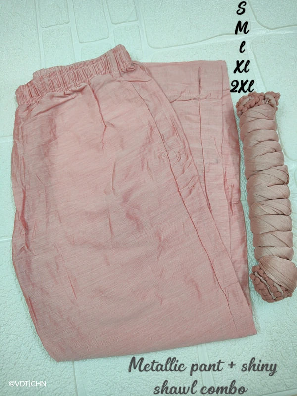 Twin Birds Metallic Pant and Shiny Shawl Combo MTS750 - S, Rose Gold