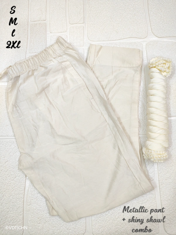 Twin Birds Metallic Pant and Shiny Shawl Combo MTS750 - L, Metalic White