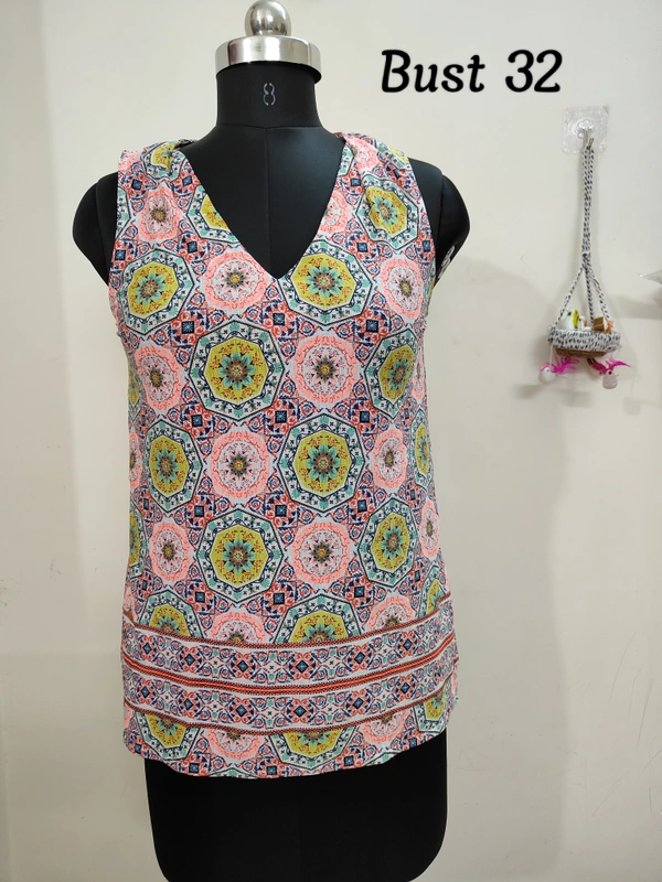 VDT Multi Colored Sleeveless Top - Yellow, XS