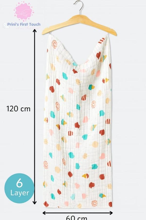 Prini's First Touch Muslin 6 layer Towel|Bath Towel |Pack Contains 1 Towel|100% Organic Cotton| 60 x 120 cm| White | MT6LBT19902 - 60 x 120 cm, White