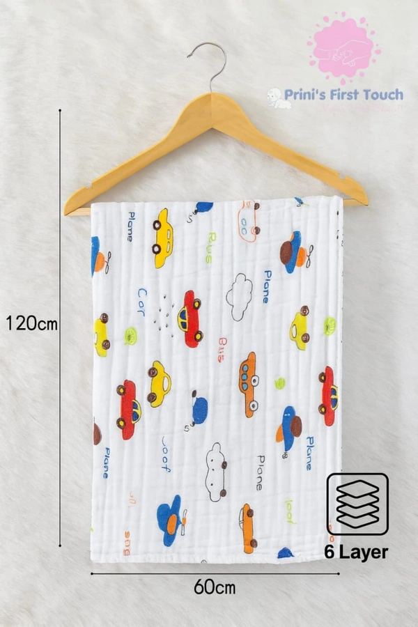 Prini's First Touch Muslin 6 layer Towel|Bath Towel |Pack Contains 1 Towel|100% Organic Cotton| 60 x 120 cm| White | MT6LBT19901 - 60 x 120 cm, White