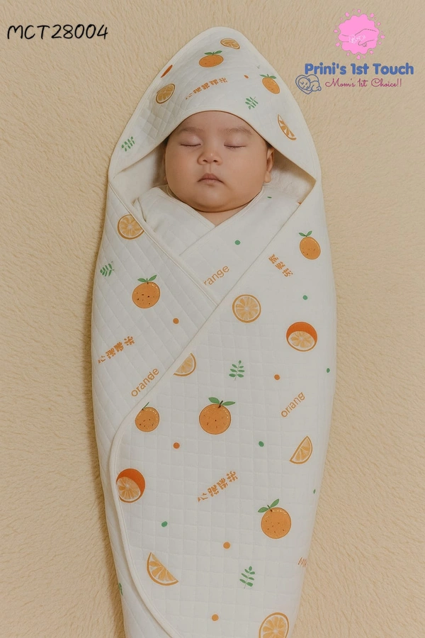 Prini's First Touch Muslin Hoodie Cap Towel |Swaddle | 6 layer|Pack Contains 1 Towel|100% Organic Cotton| 100 x 100 cm| White | MTC28004 - 100 x 100 cm, White