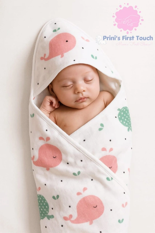 Prini's First Touch Muslin Hoodie Cap Towel|Pack Contains 1 Towel|100% Organic Cotton| 100 x 100 cm| White | MUHD9505 - 100 x 100 cm, White