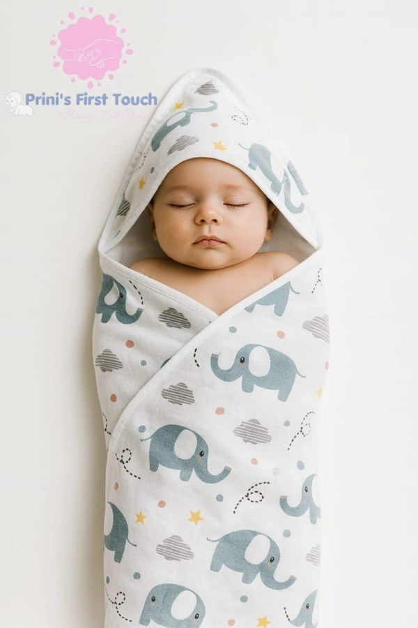 Prini's First Touch Muslin Hoodie Cap Towel|Pack Contains 1 Towel|100% Organic Cotton| 100 x 100 cm| White | MUHD9504 - 100 x 100 cm, White
