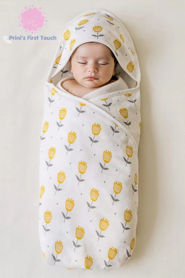 Prini's First Touch Muslin Hoodie Cap Towel|Pack Contains 1 Towel|100% Organic Cotton| 100 x 100 cm| White | MUHD9501 - 100 x 100 cm, White