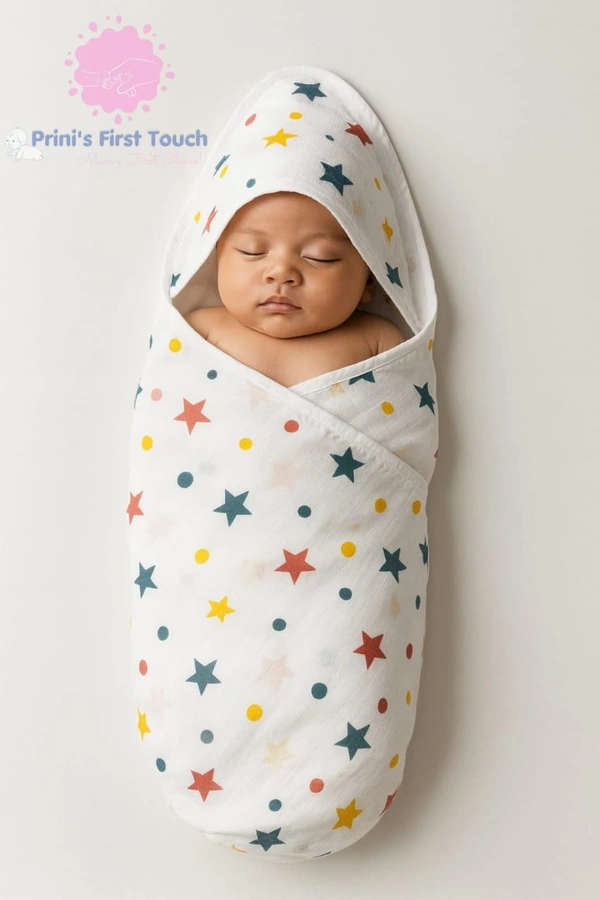 Prini's First Touch Muslin Hoodie Cap Towel|Pack Contains 1 Towel|100% Organic Cotton| 100 x 100 cm| White | MUHD9503 - 100 x 100 cm, White