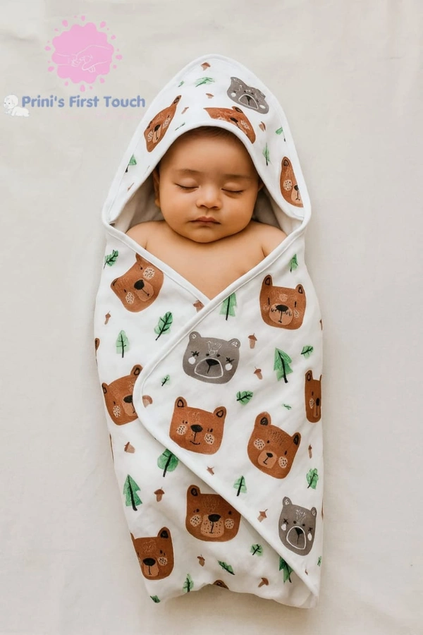 Prini's First Touch Muslin Hoodie Cap Towel|Pack Contains 1 Towel|100% Organic Cotton| 100 x 100 cm| White | MUHD9502 - 100 x 100 cm, White