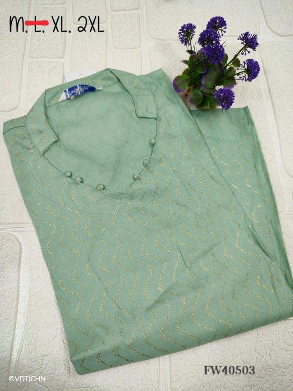 Twill Blue Muslin Kurti With Silver Zari Embrodiery FW40503 - M, Green