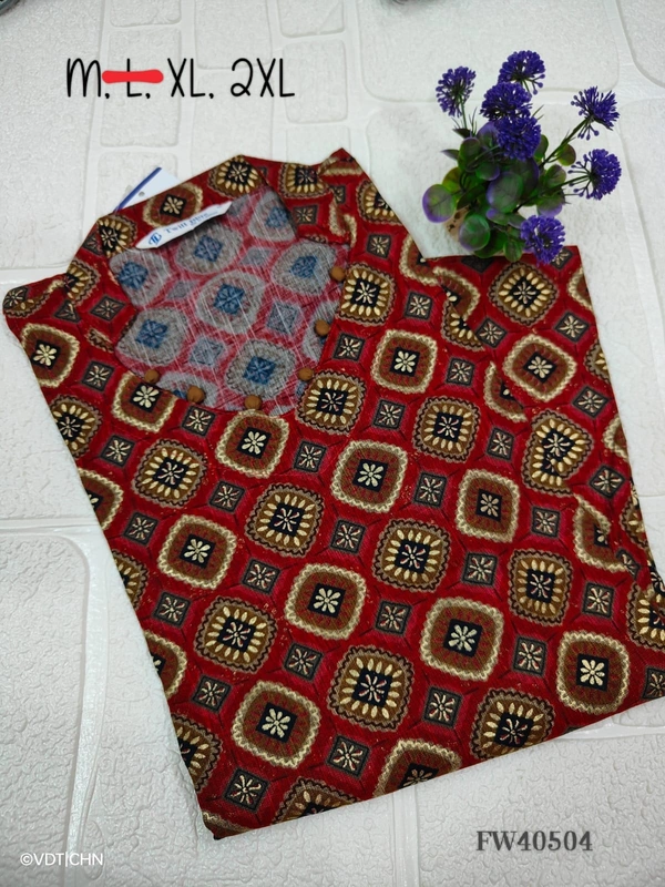 Twill Blue Muslin Kurti With Silver Zari Embrodiery FW40504 - M, Maroon