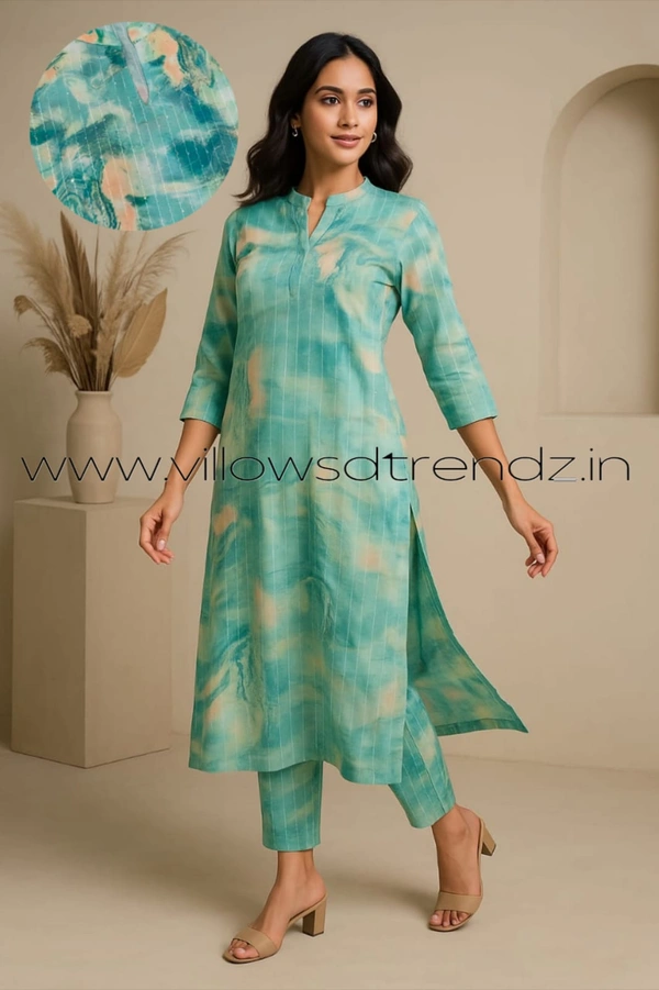 Twill Blue Muslin Kurti With Silver Zari Embrodiery FW955 - Green, S
