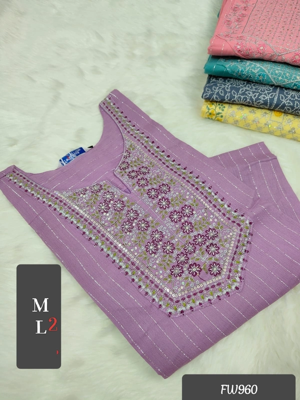 Twill Blue Muslin Kurti With Silver Zari Embrodiery FW960 - M, Lavender