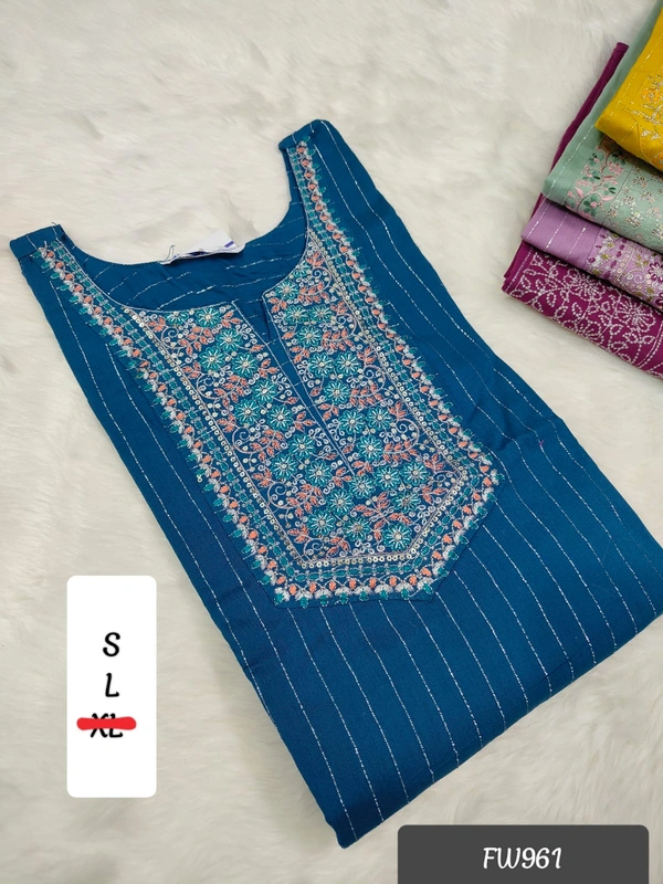 Twill Blue Muslin Kurti With Silver Zari Embrodiery FW961 - L, Blue