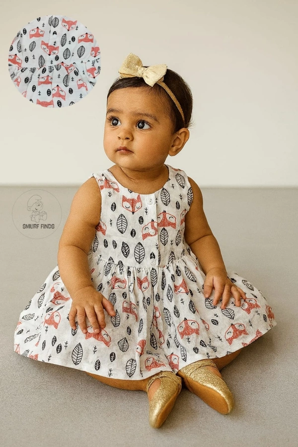 Smurf Finds Muslin Organic Cotton Frock for Baby| Half White | SMMF13806 - 1-2 Yr, Half white