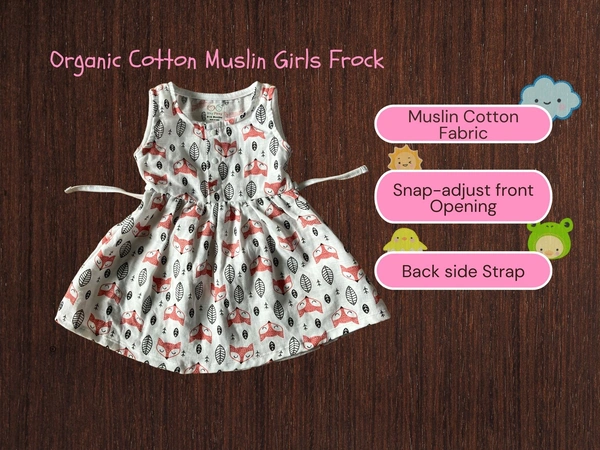 Smurf Finds Muslin Organic Cotton Frock for Baby| Half White | SMMF13806 - 1-2 Yr, Half white